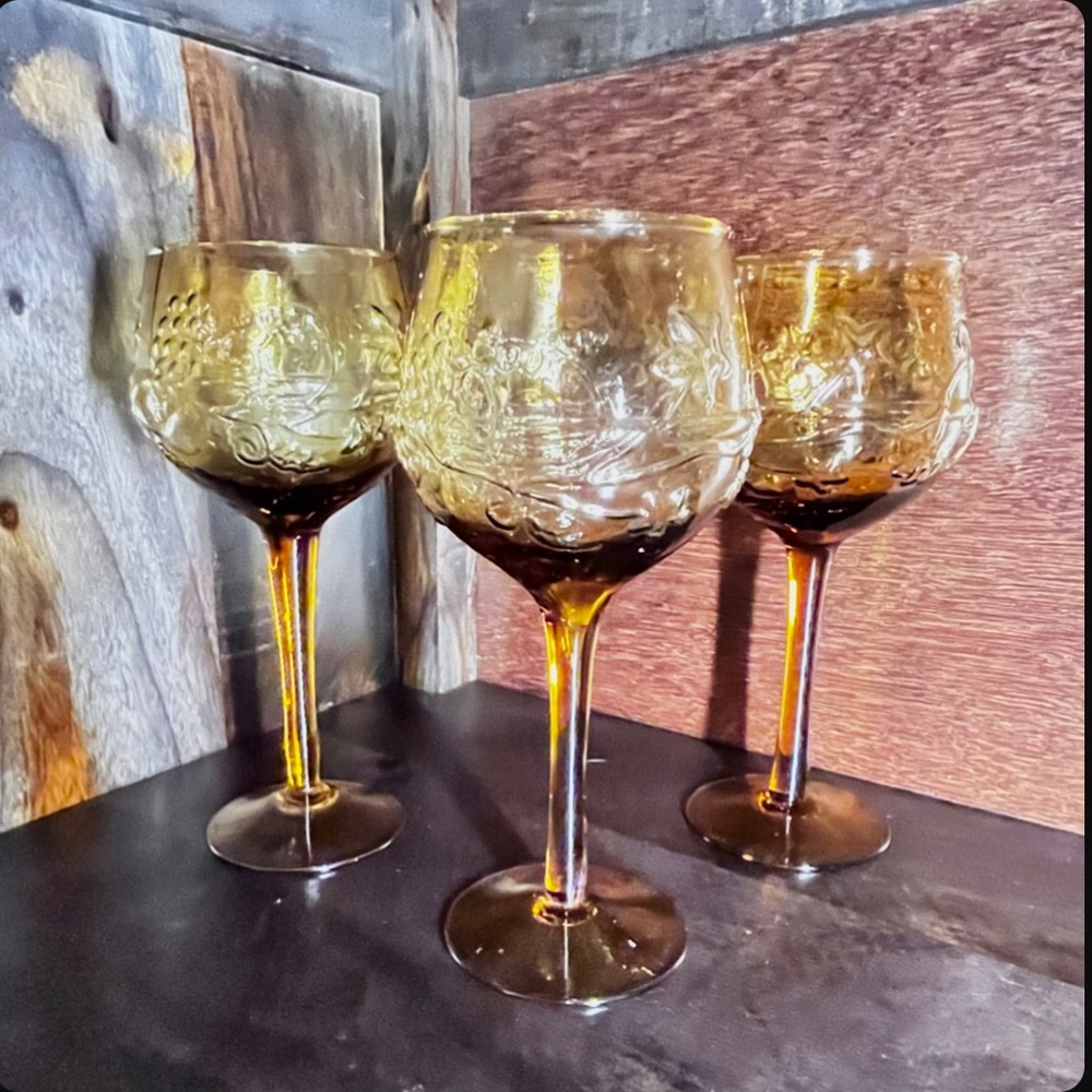 Mid Century Amber Goblets